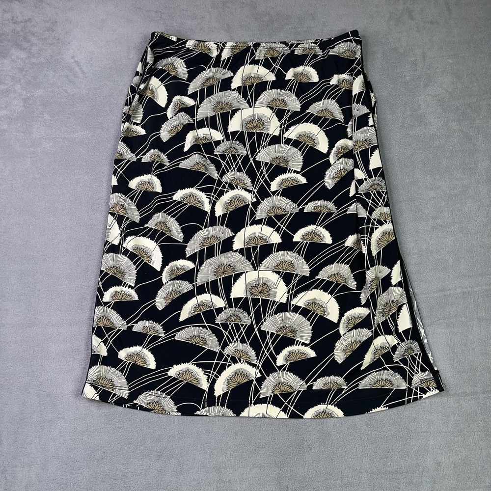 BCBGMAXAZRIA Skirt Womens Medium Black Cream Fan Print A Line Stretch Artsy USA